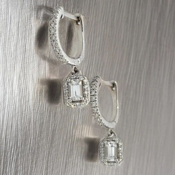 Natural Sapphire Diamond Dangle Earrings 14k WG 1.16 TCW Certified 211177 - Picture 10 of 16
